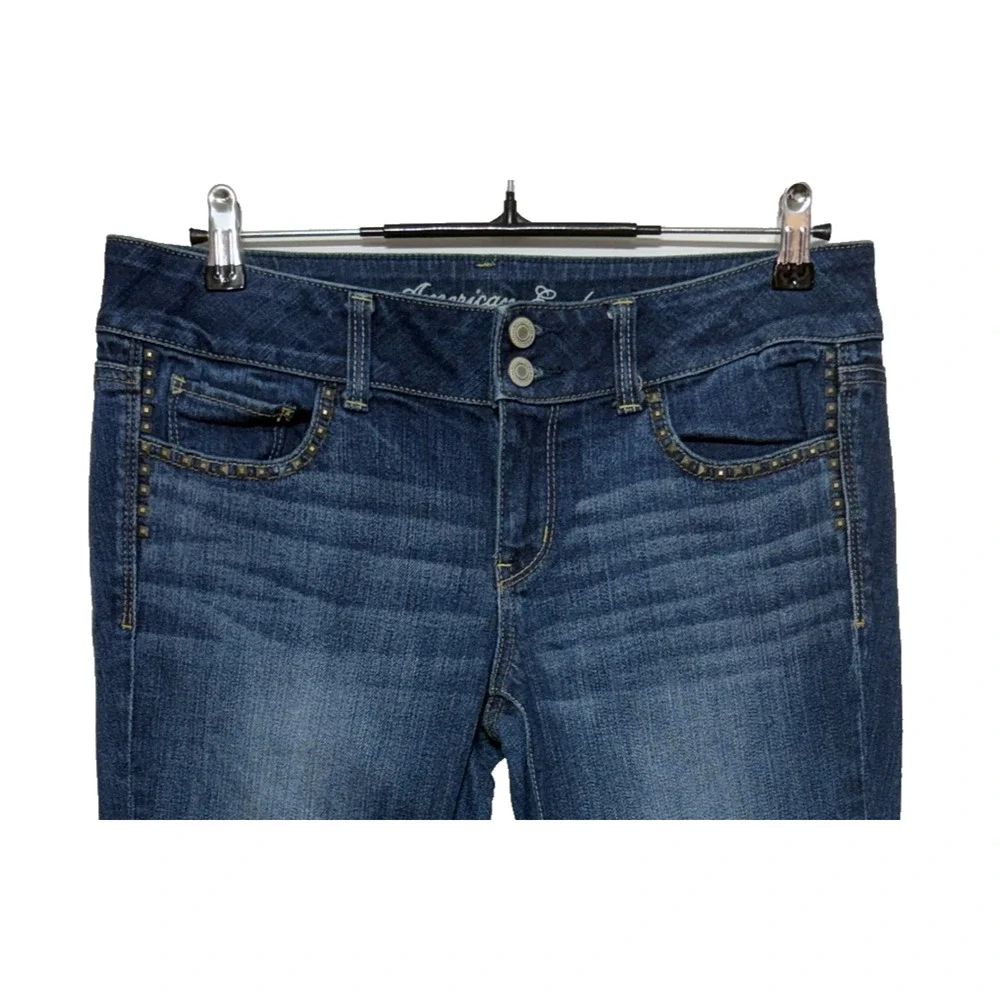 American Eagle Jeans Womens 10‎ Blue Studded Artist Bootcut Stretch Actual 33X26